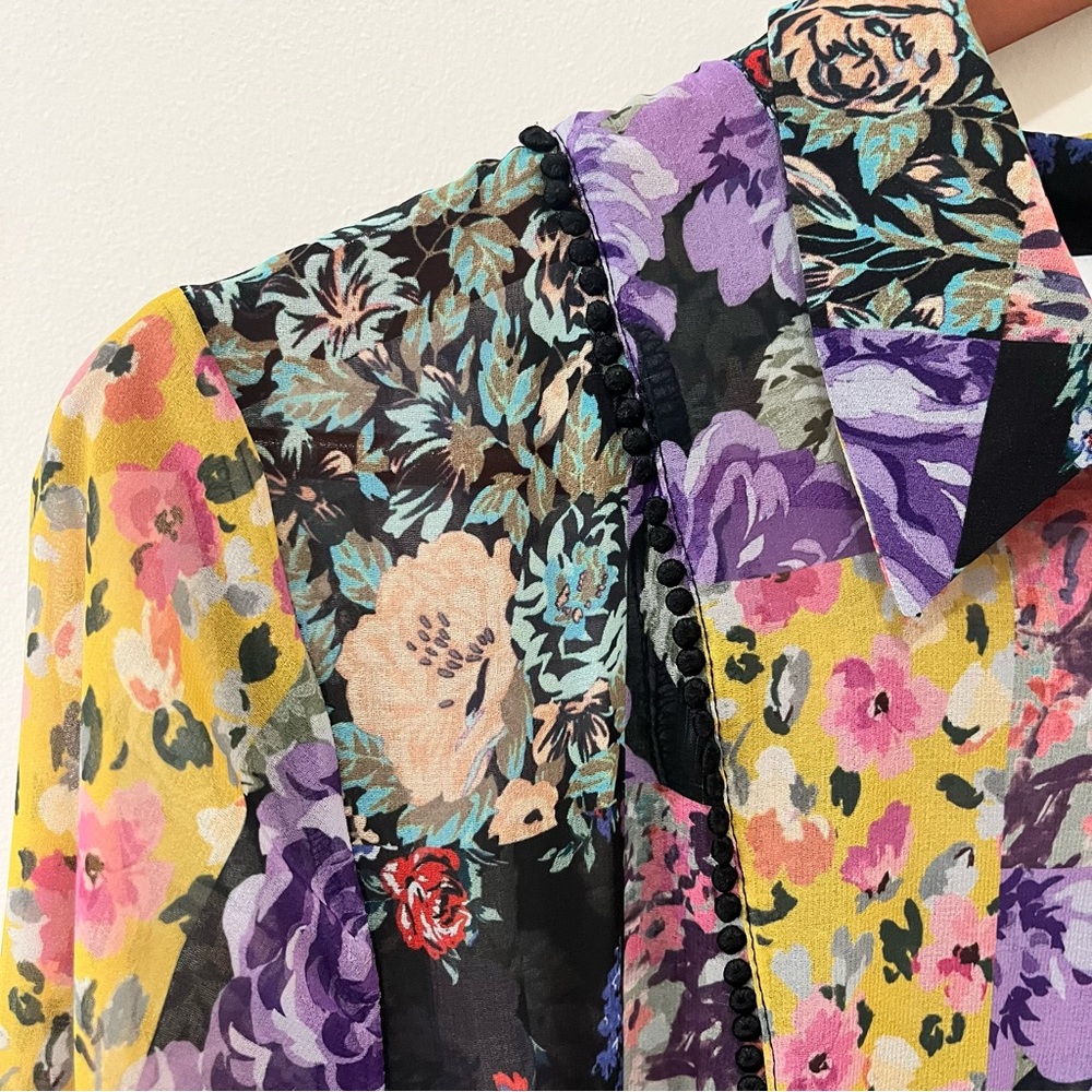 ZARA Amelia Patchwork Floral Button Front Tie Dre… - image 9